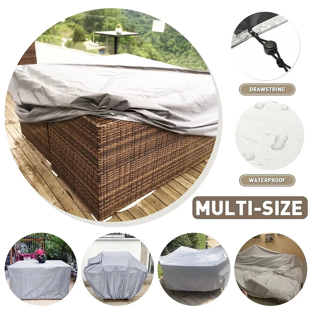 105 Size Garden Patio Protective Cover Oxford Cloth Furniture Dust Cover Rattan Table and Chair Sofa Waterproof Rain Cover