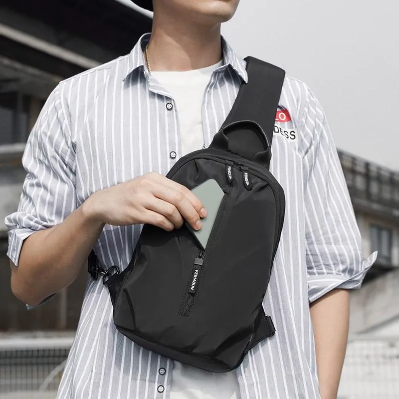 Adjustable Oxford Chest Bag For Men With Glasses Hang Belt Black