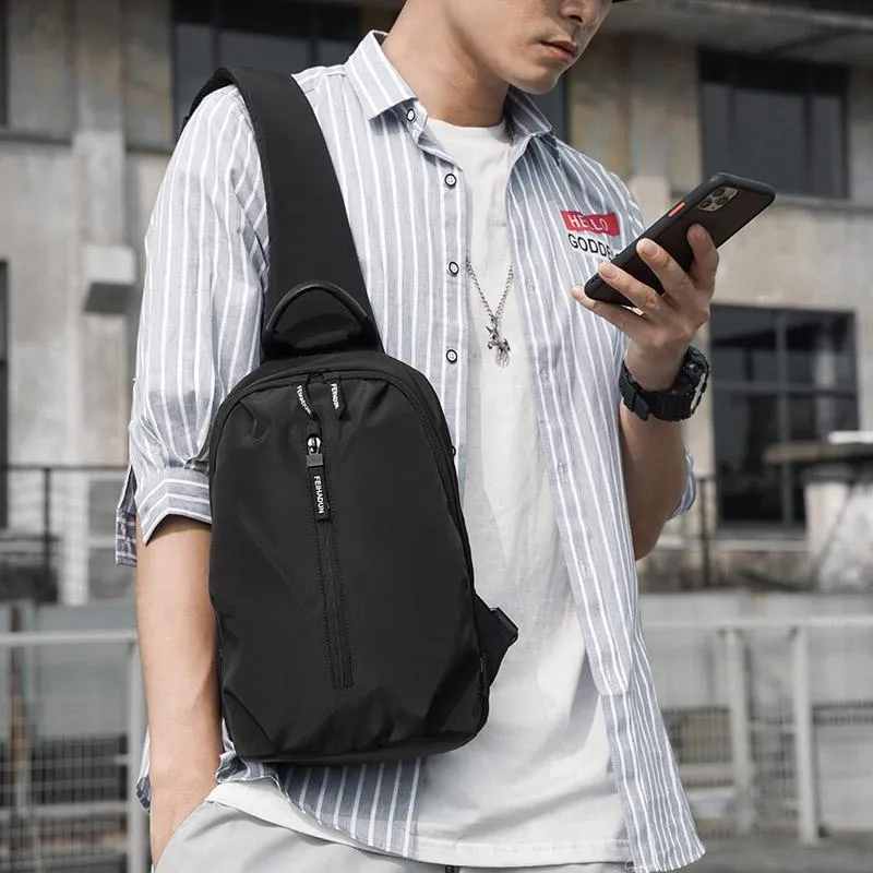 Adjustable Oxford Chest Bag For Men With Glasses Hang Belt Black