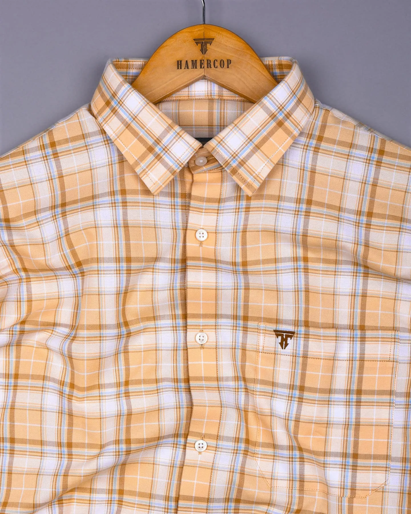 Alvora Biscuit Cream With White Check Oxford Cotton Shirt