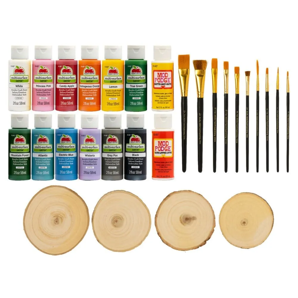 Apple Barrel Wood Round Multi-Surface Acrylic Craft Paint Kit, 28 Piece
