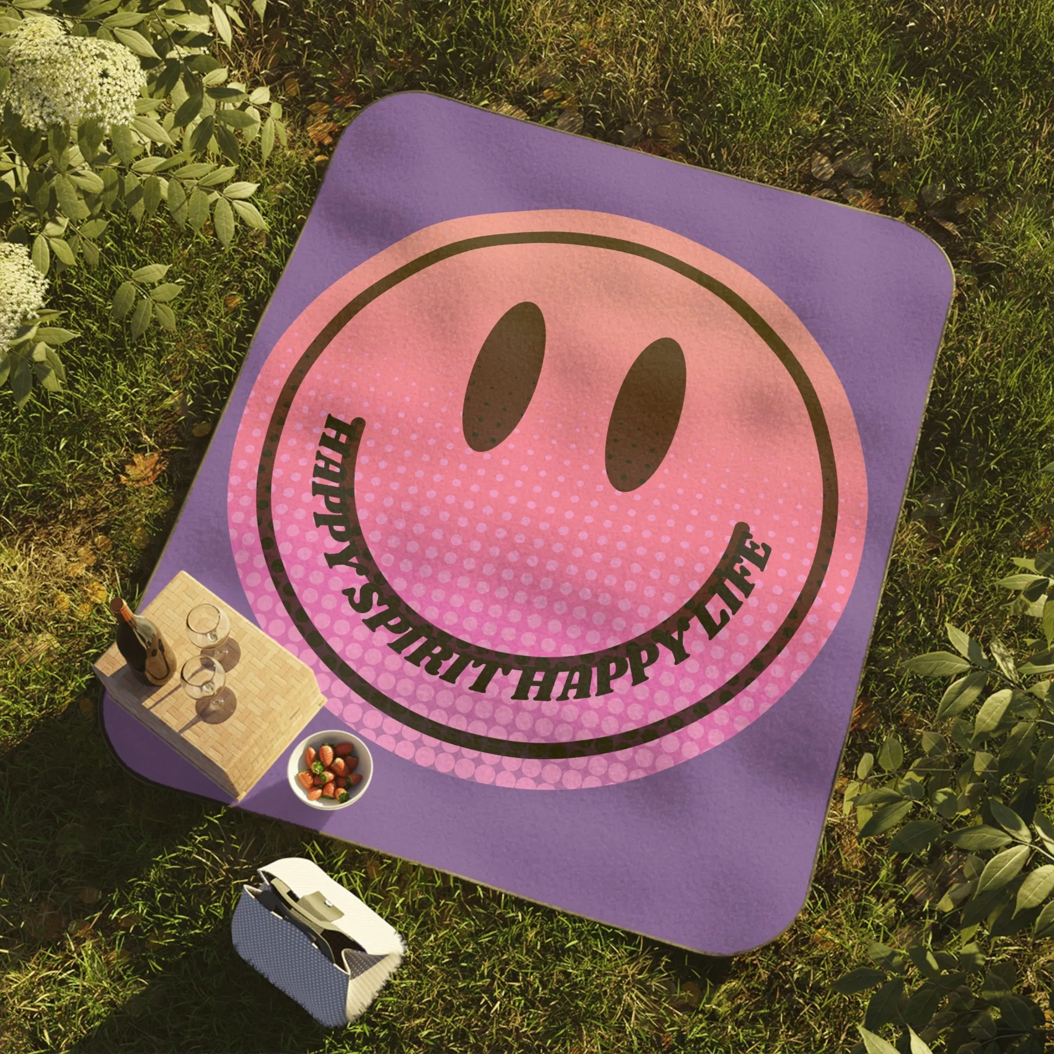 Beach Blanket, Smile Face Picnic Blanket, Pink and Purple Smile Face Park Blanket, Travel Blanket, Sports Event Blanket, Stadium Blanket