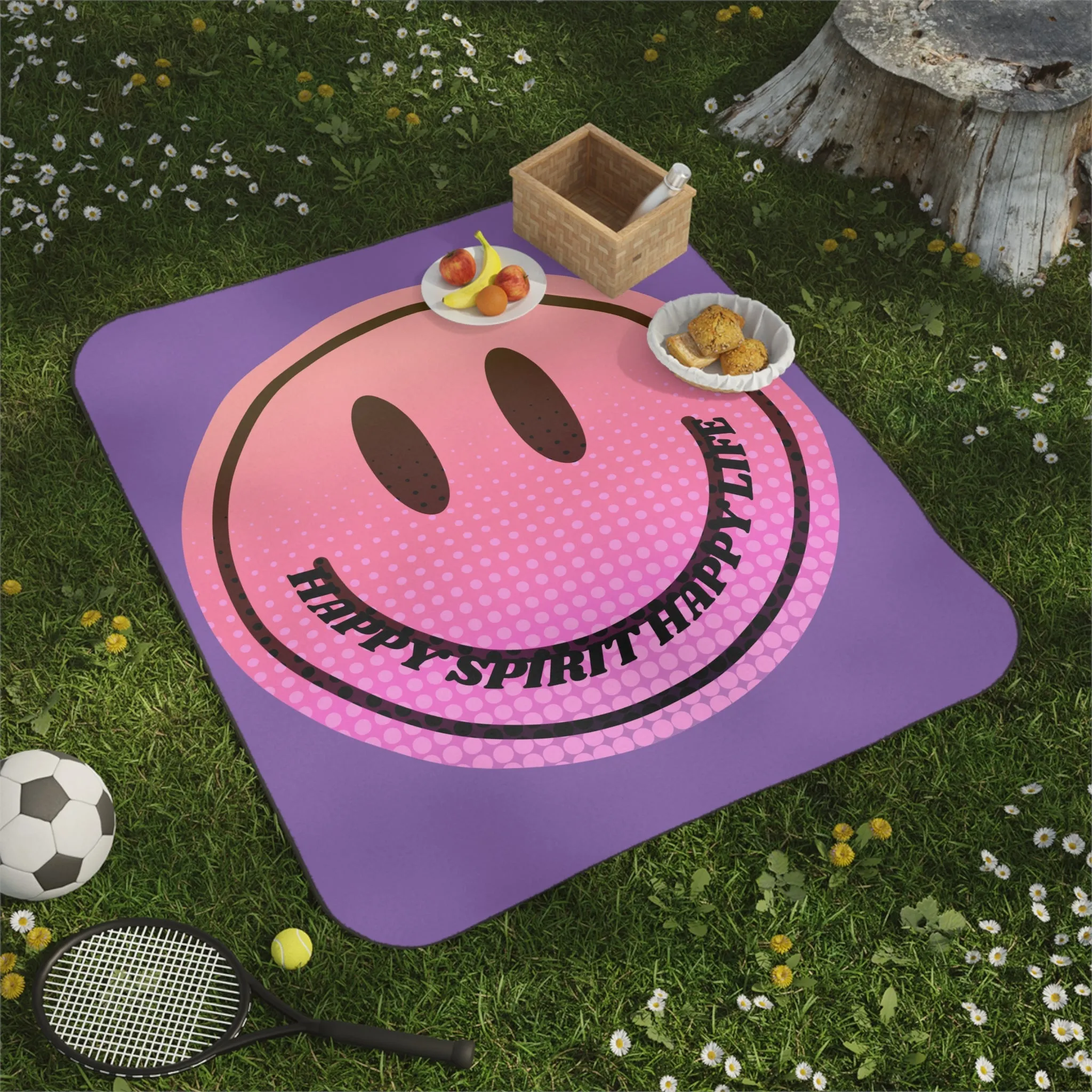 Beach Blanket, Smile Face Picnic Blanket, Pink and Purple Smile Face Park Blanket, Travel Blanket, Sports Event Blanket, Stadium Blanket