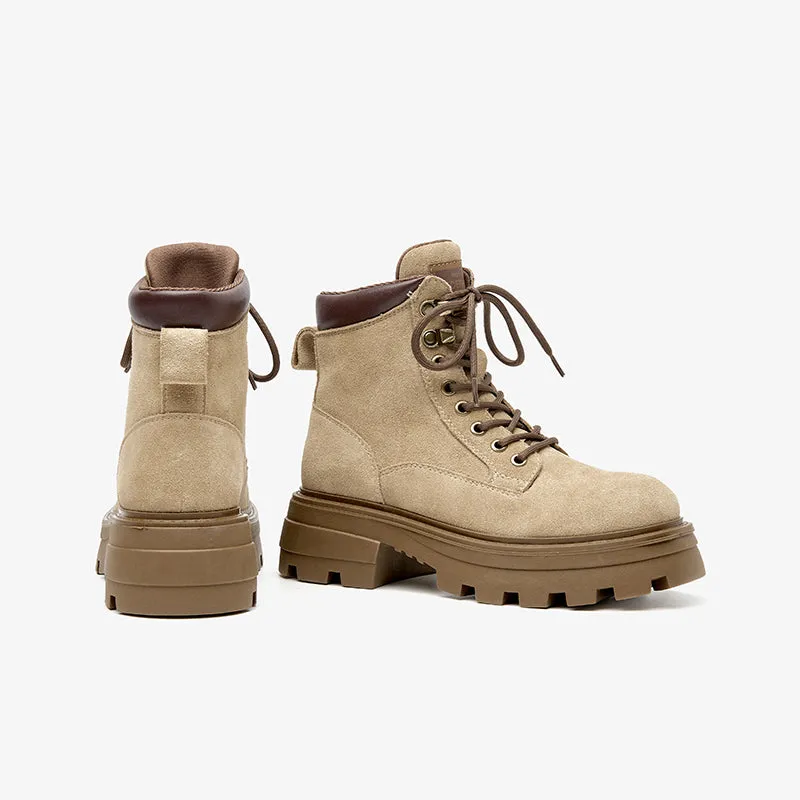 BeauToday Women Cow Suede Martin Boots Lace Up Combat Ankle Boots