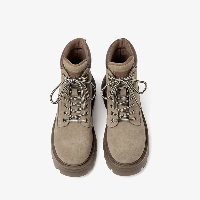 BeauToday Women Cow Suede Martin Boots Lace Up Combat Ankle Boots