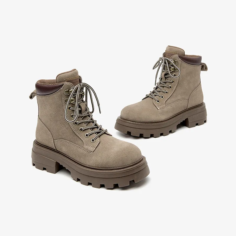 BeauToday Women Cow Suede Martin Boots Lace Up Combat Ankle Boots