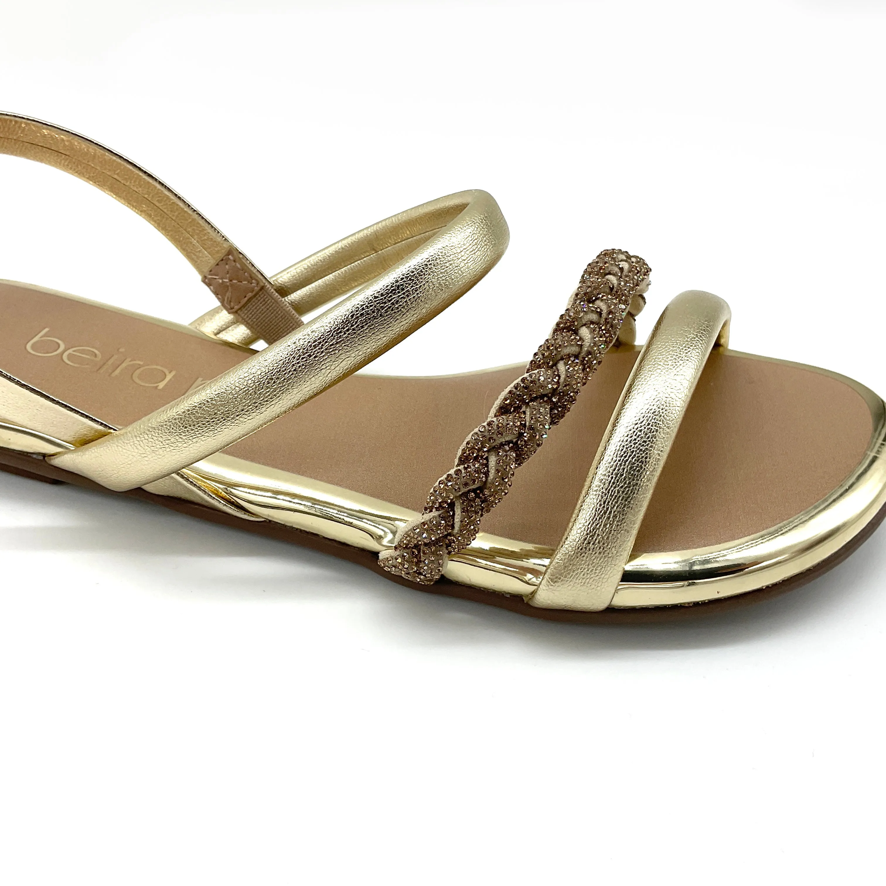 Beira Rio 8367-641 Braided Strap Flat Sandal in Gold