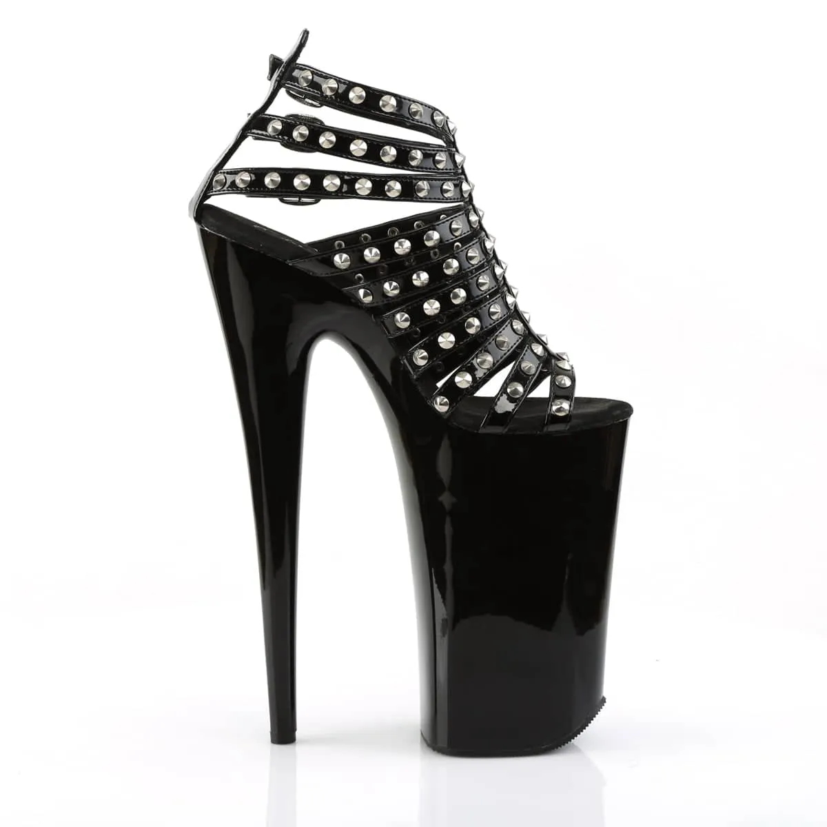 BEYOND-093 Black & Silver Ankle Peep Toe High Heel