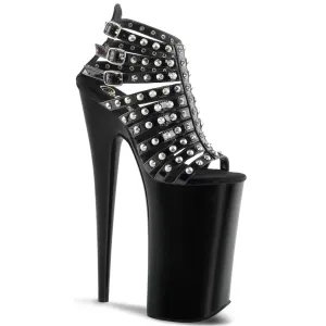 BEYOND-093 Black & Silver Ankle Peep Toe High Heel