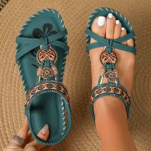 Boho chic handgemaakte sandalen met elastisch enkelbandje