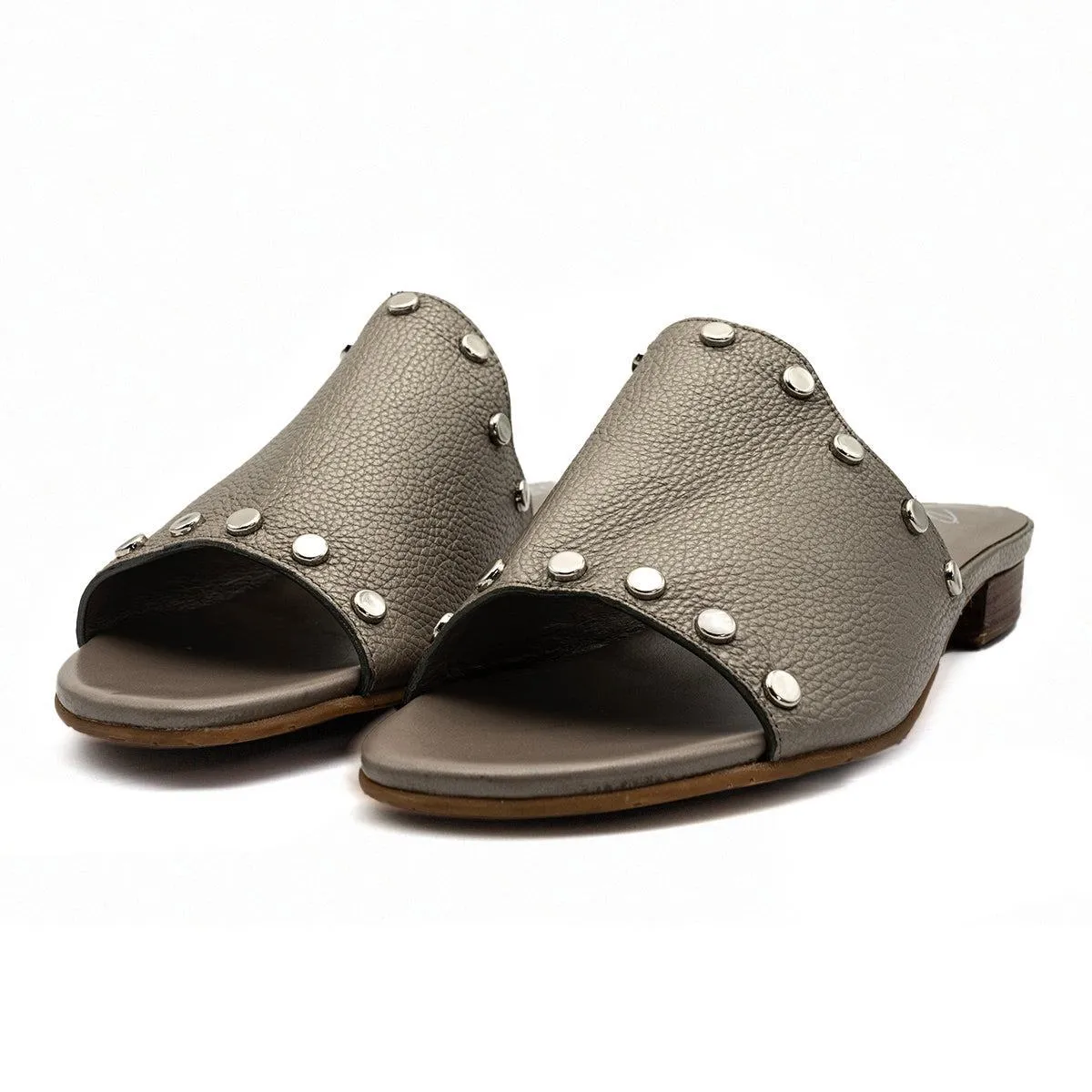 Brighton Night Studded Sandals Sliders Leather Grey Colour For Women