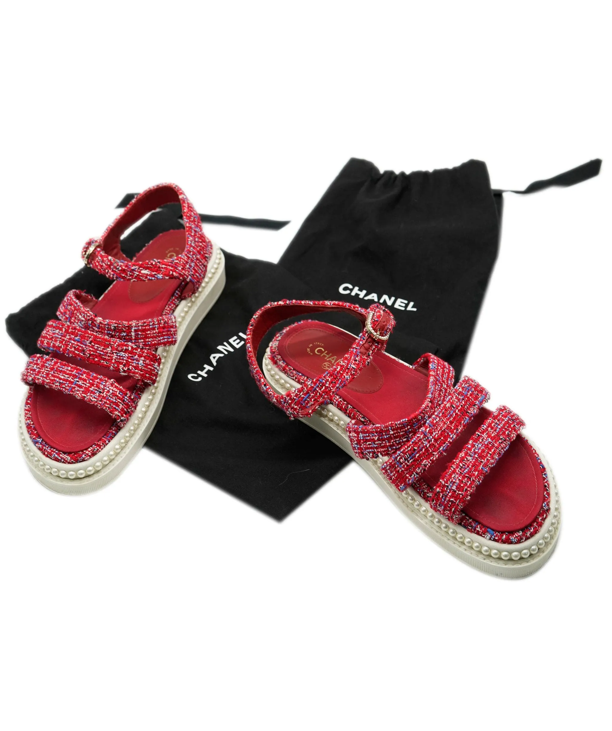 Chanel Tweed Red Sandals ALC1079