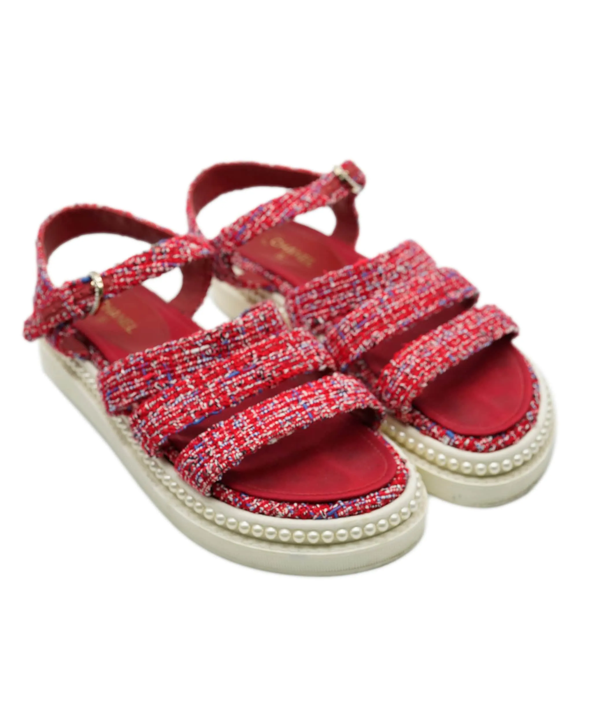 Chanel Tweed Red Sandals ALC1079