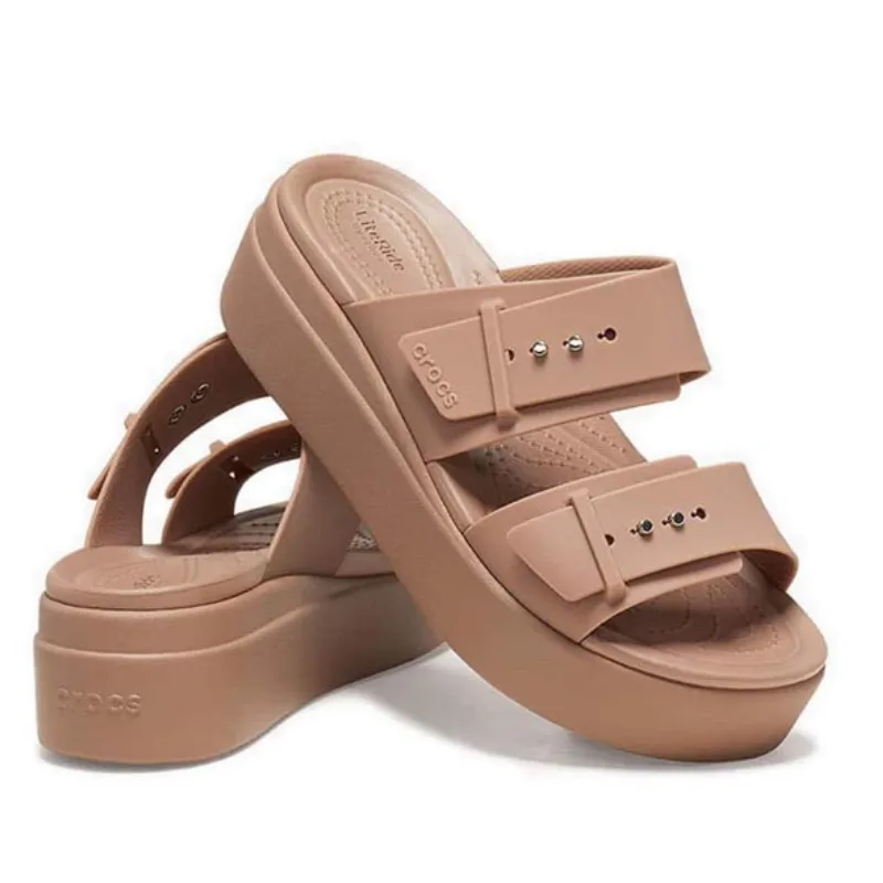 CROCS Brooklyn Buckle Low Wedge - Latte