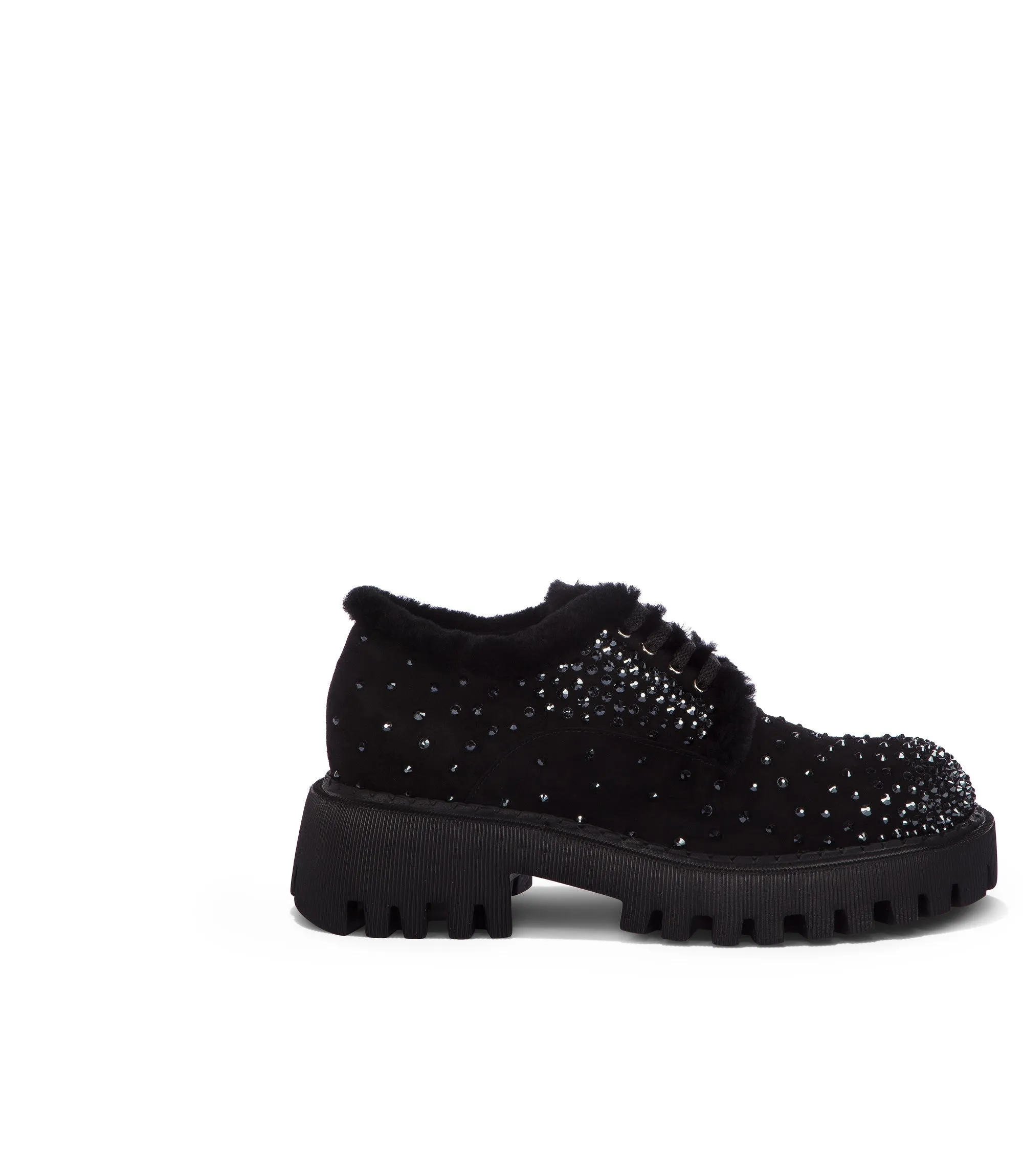 Crystal embellished black suede derby shoes