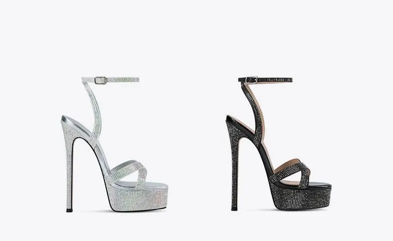 Fabfei platform 15cm sky high stiletto silver sexy rhinestone sandals - Hitta