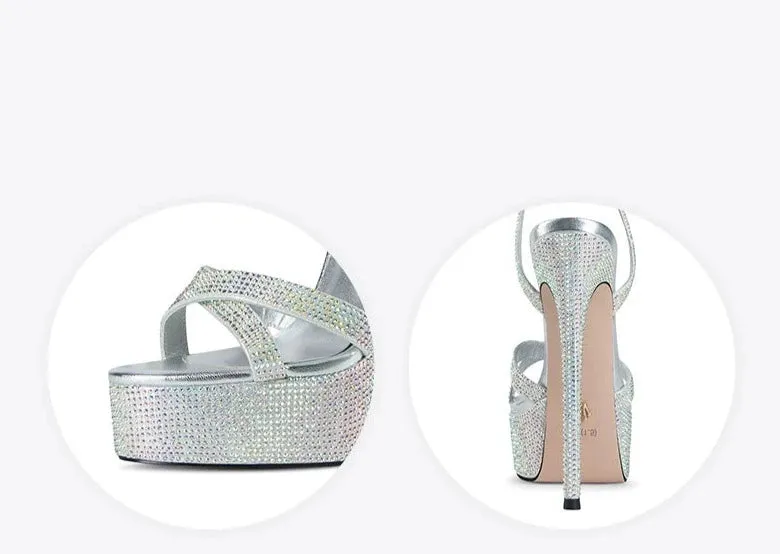 Fabfei platform 15cm sky high stiletto silver sexy rhinestone sandals - Hitta