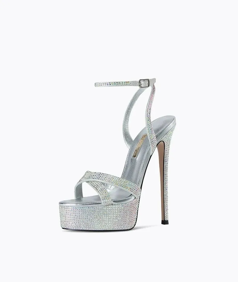 Fabfei platform 15cm sky high stiletto silver sexy rhinestone sandals - Hitta