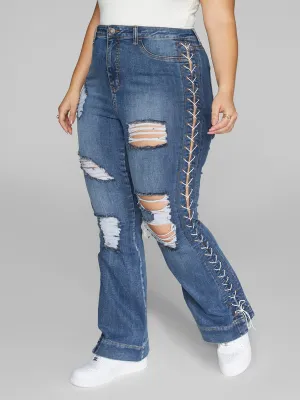 Fashion To Figure - High Rise Lace Up Side Flare Jeans
