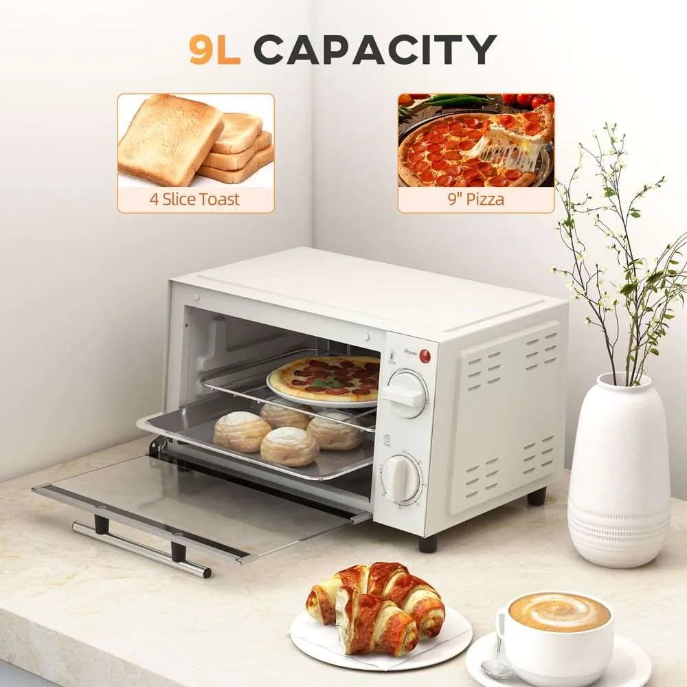 HOMCOM Mini Oven 9L Countertop Electric Grill with Temp Timer Control 750W