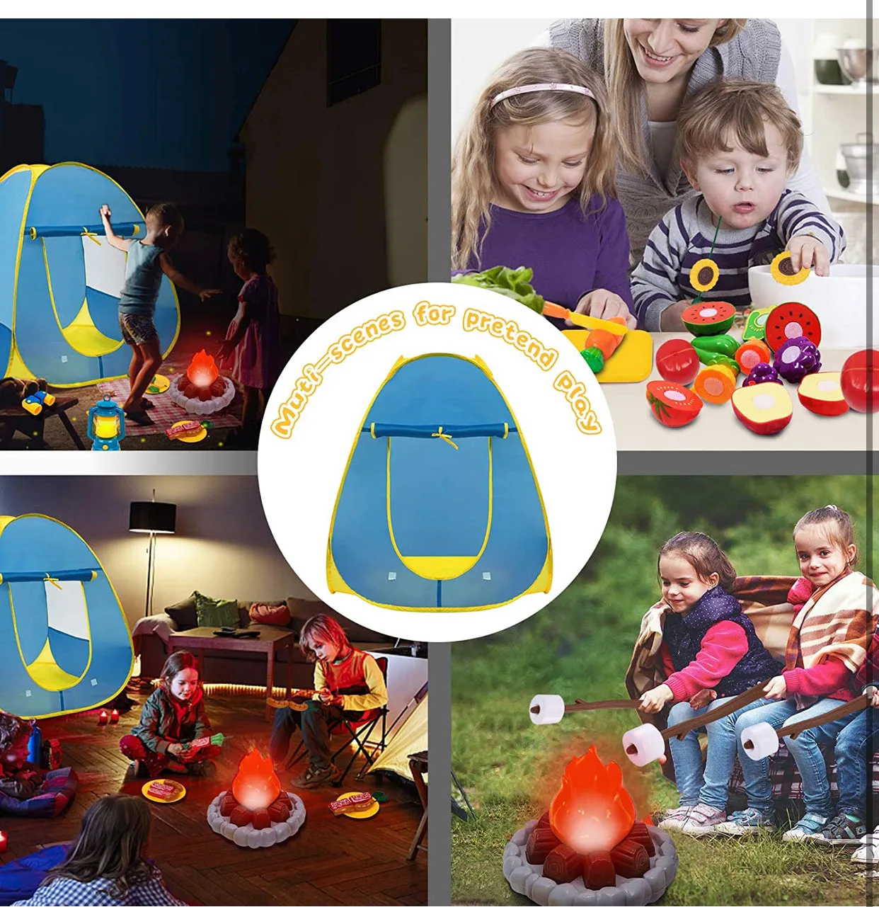 Kids Camping Play Tent with Toy Campfire