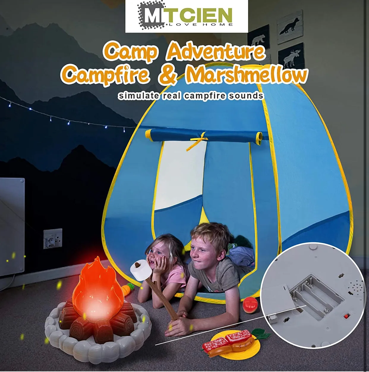 Kids Camping Play Tent with Toy Campfire