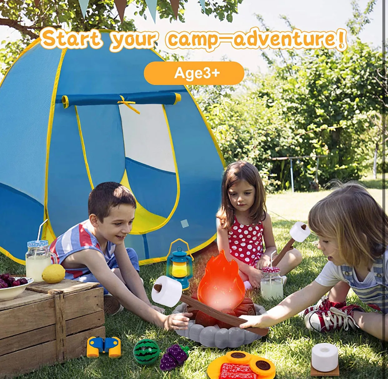 Kids Camping Play Tent with Toy Campfire
