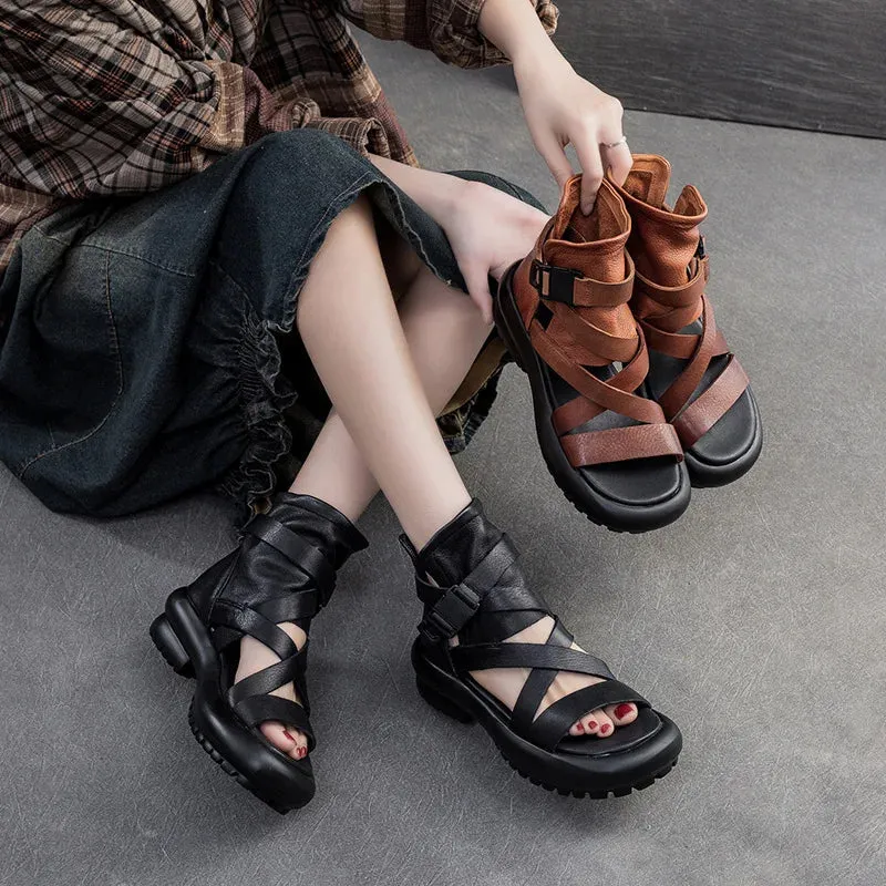 Koznoy Leather Peep Toe Sandals