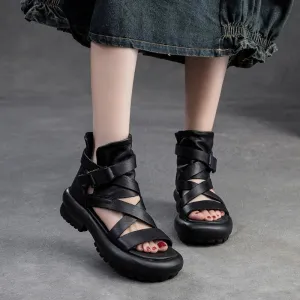 Koznoy Leather Peep Toe Sandals
