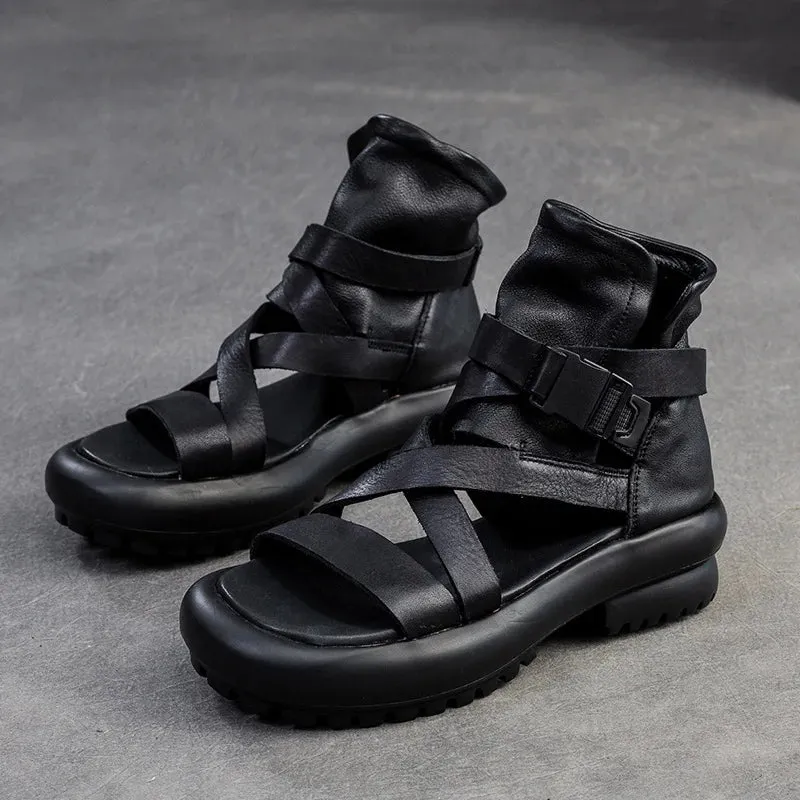 Koznoy Leather Peep Toe Sandals