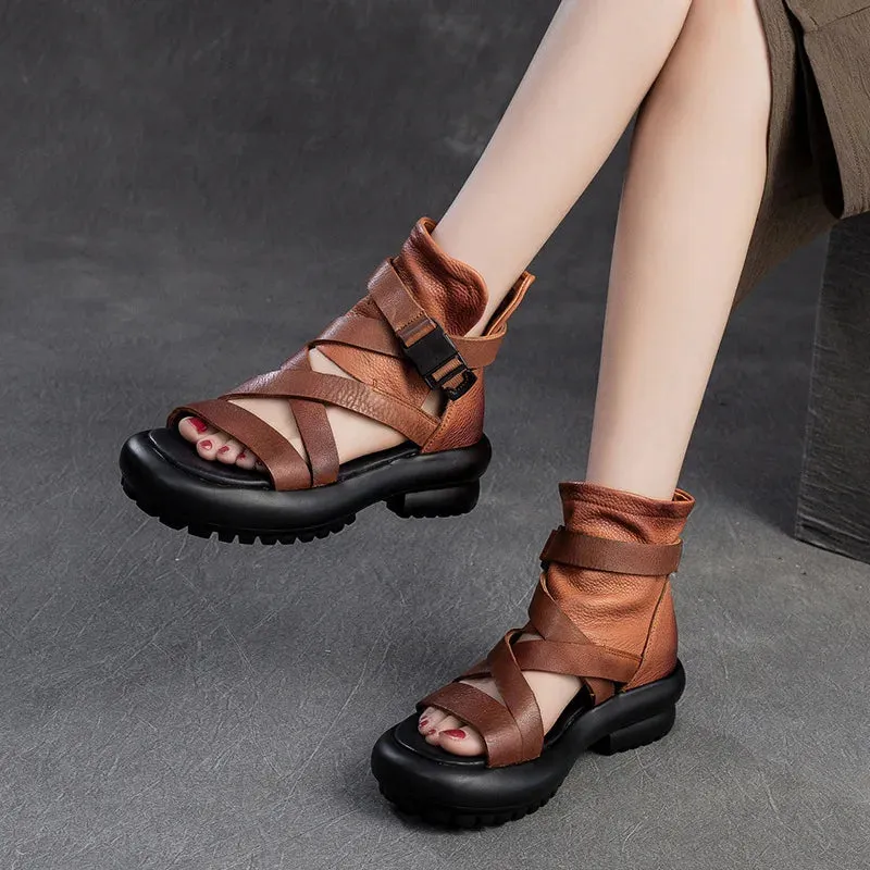 Koznoy Leather Peep Toe Sandals