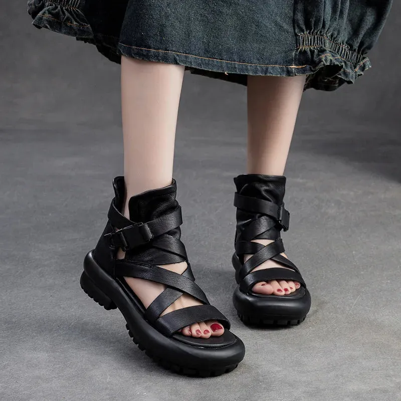 Koznoy Leather Peep Toe Sandals