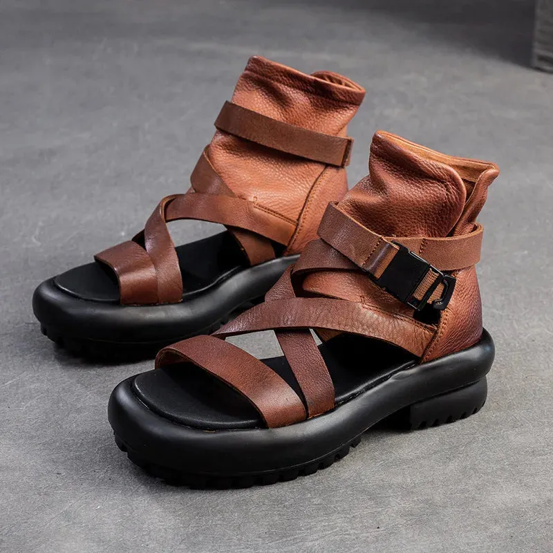 Koznoy Leather Peep Toe Sandals