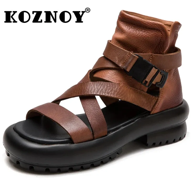 Koznoy Leather Peep Toe Sandals