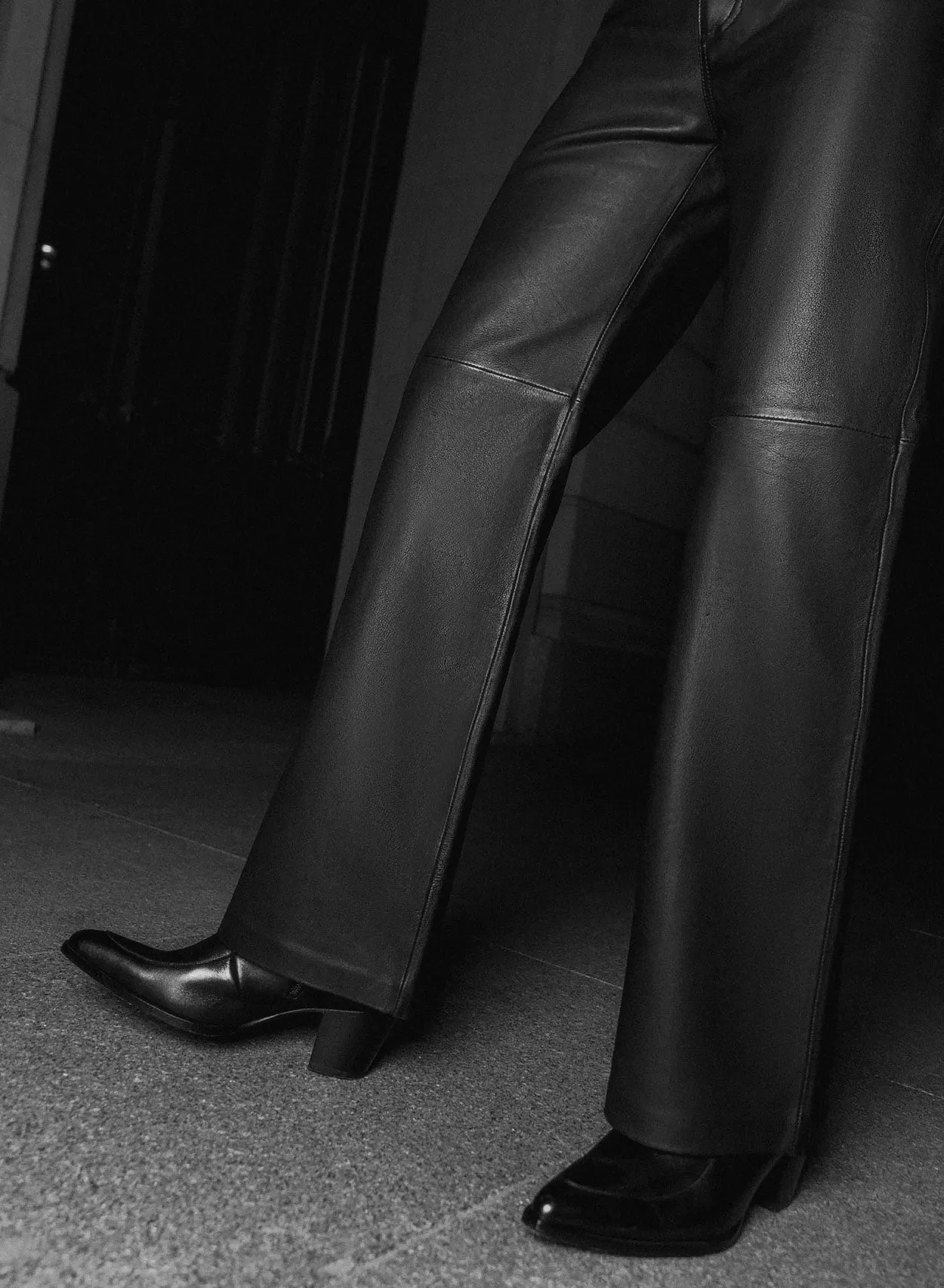 Leather Mid-Rise Flared Trousers