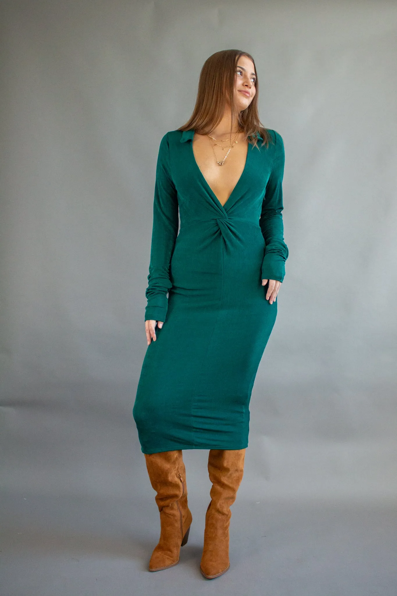 Magic Muse Twist Midi Dress Green