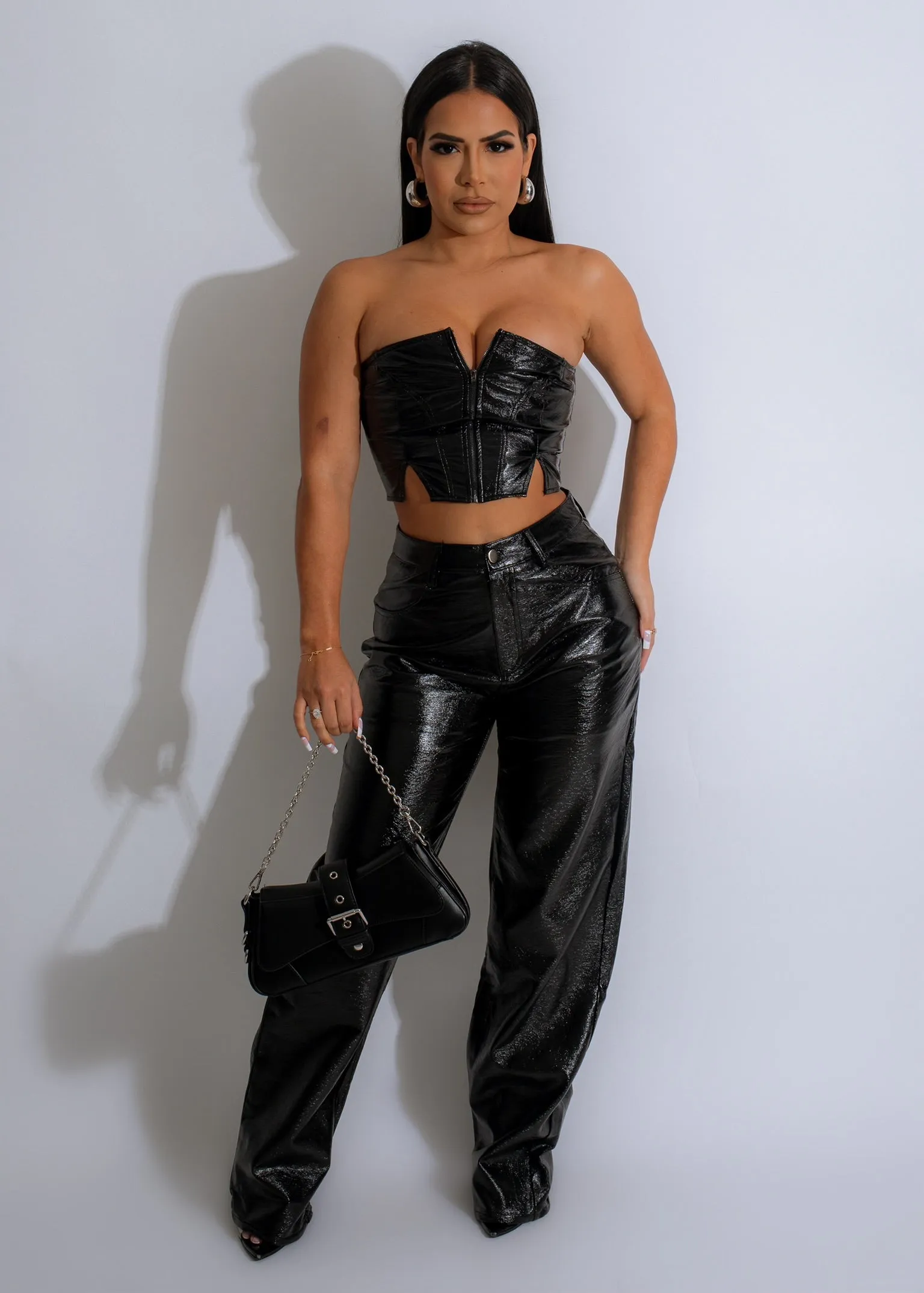 My Type Faux Leather Pant Set Black