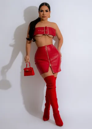 Obsessed Faux Leather Skirt Set Red