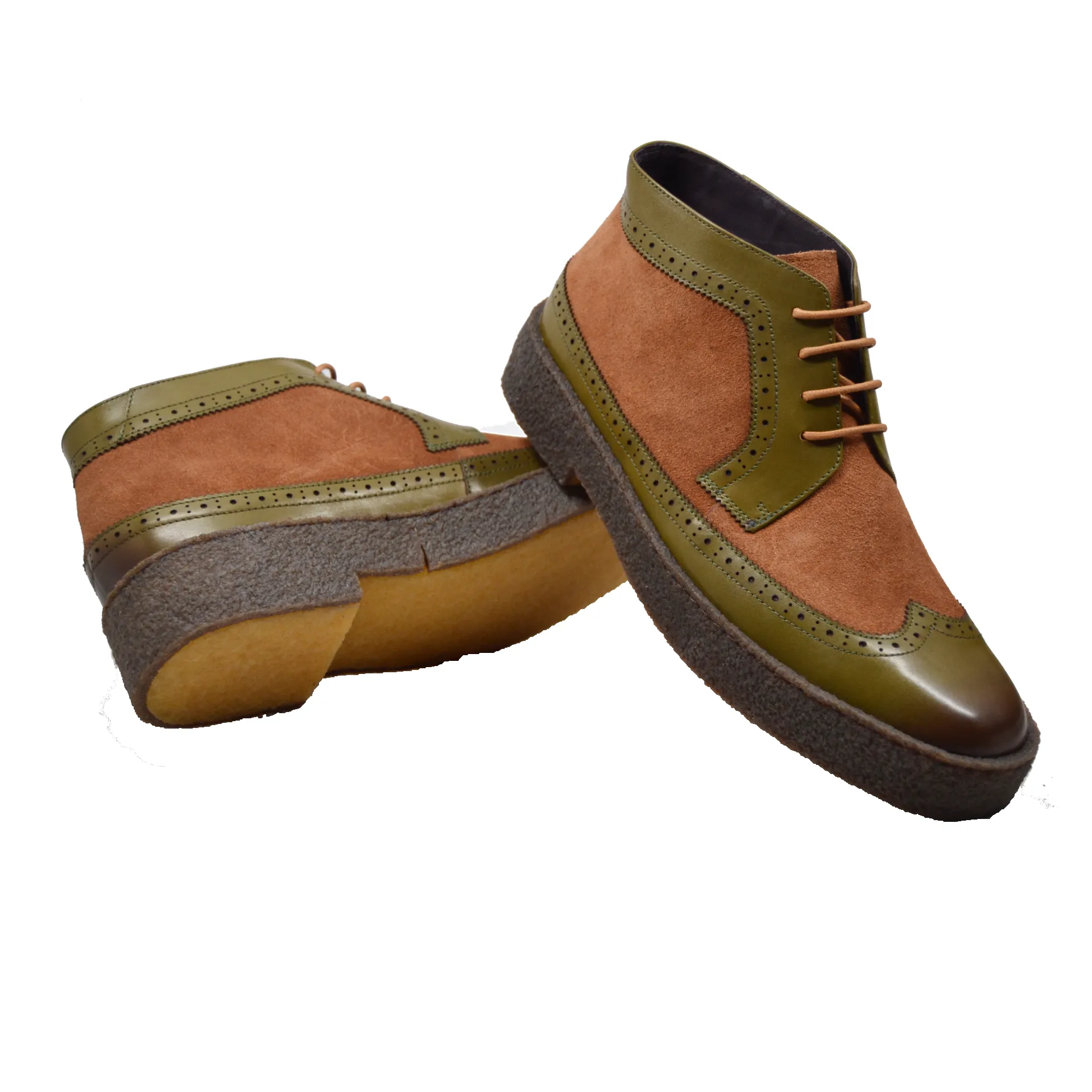 Original Playboy Wingtips-Green Leather and Brown  Suede