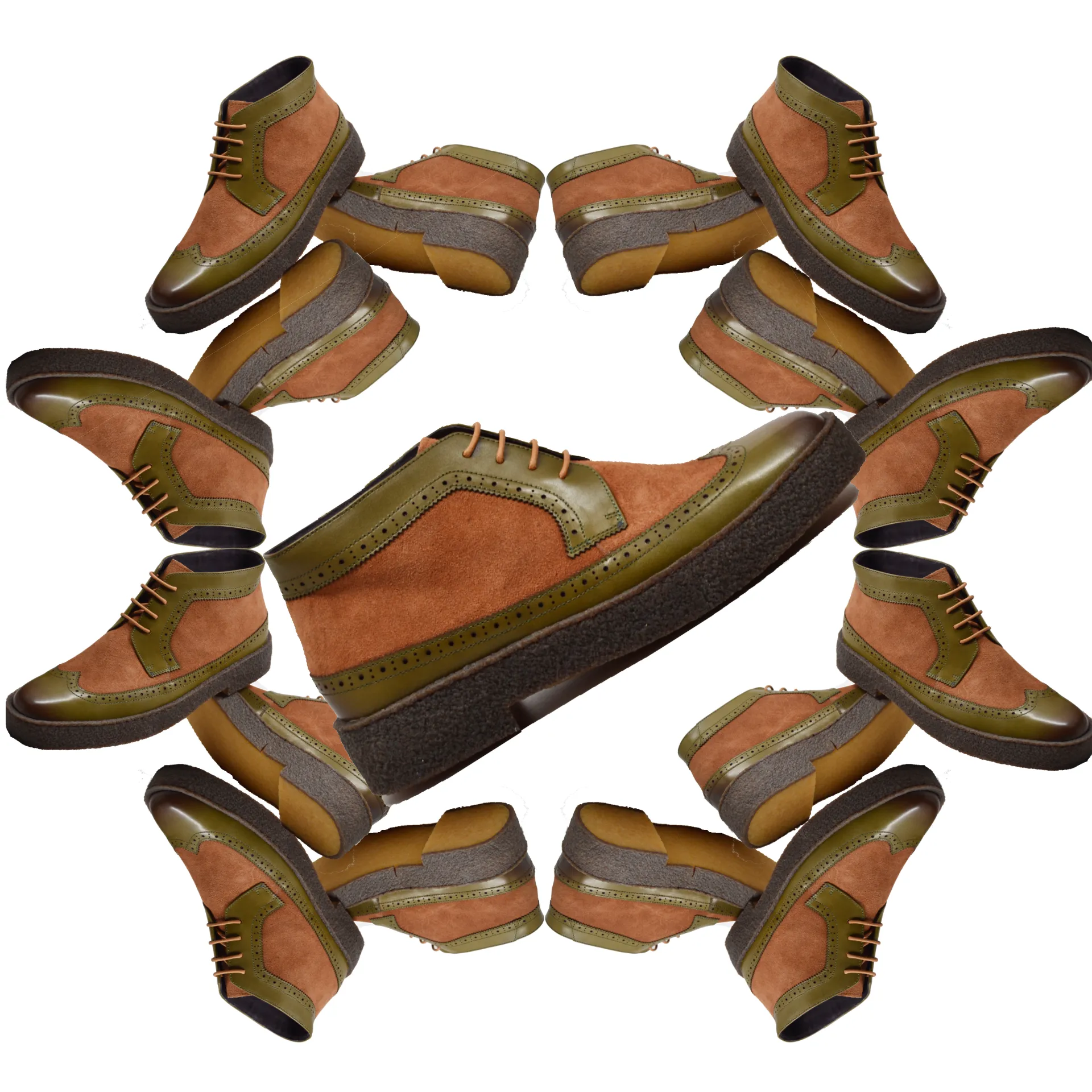 Original Playboy Wingtips-Green Leather and Brown  Suede