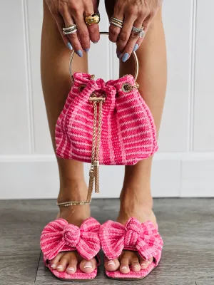 Pink That Bow Though Raffia Sandals