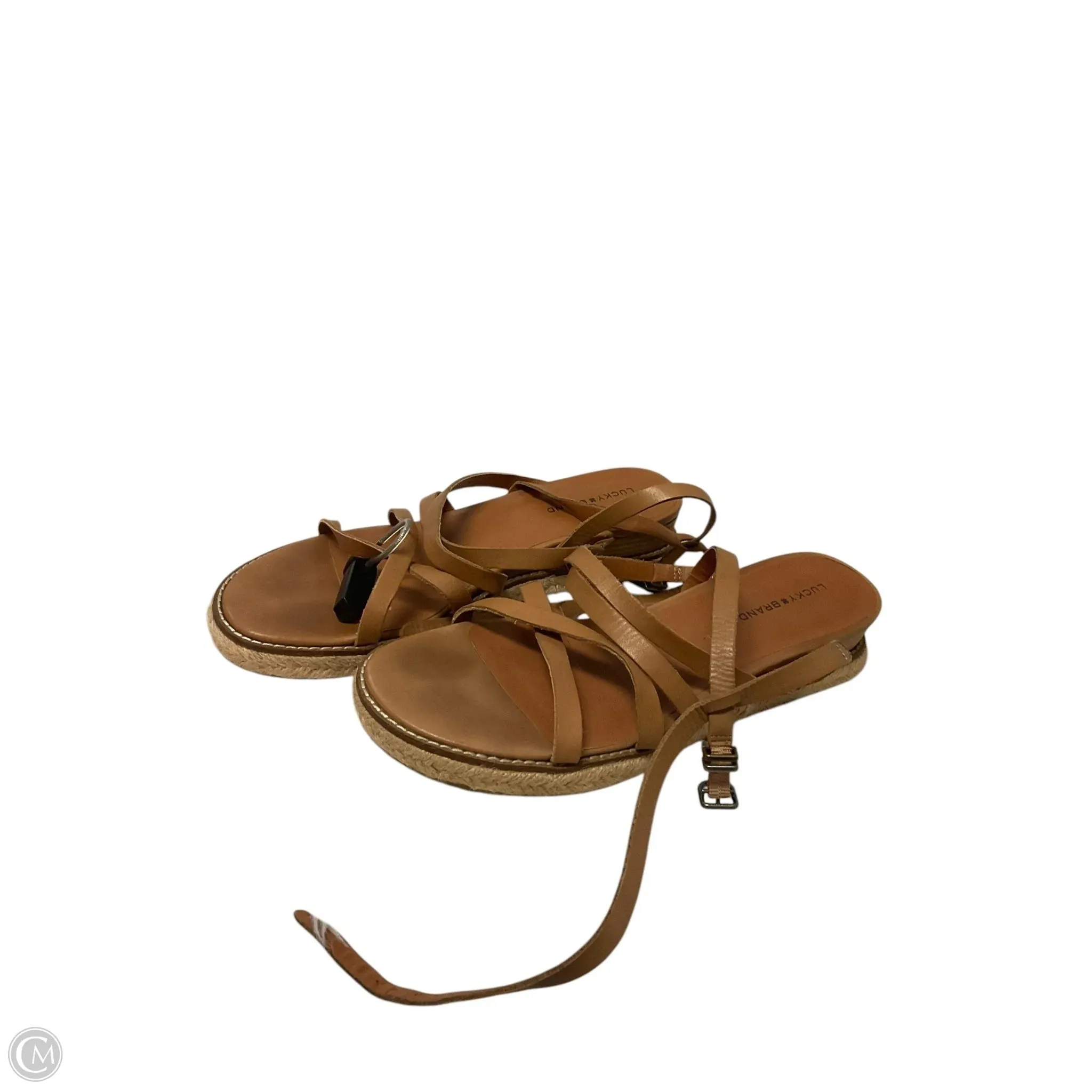 Sandals Heels Wedge By Lucky Brand In Tan, Size: 8.5