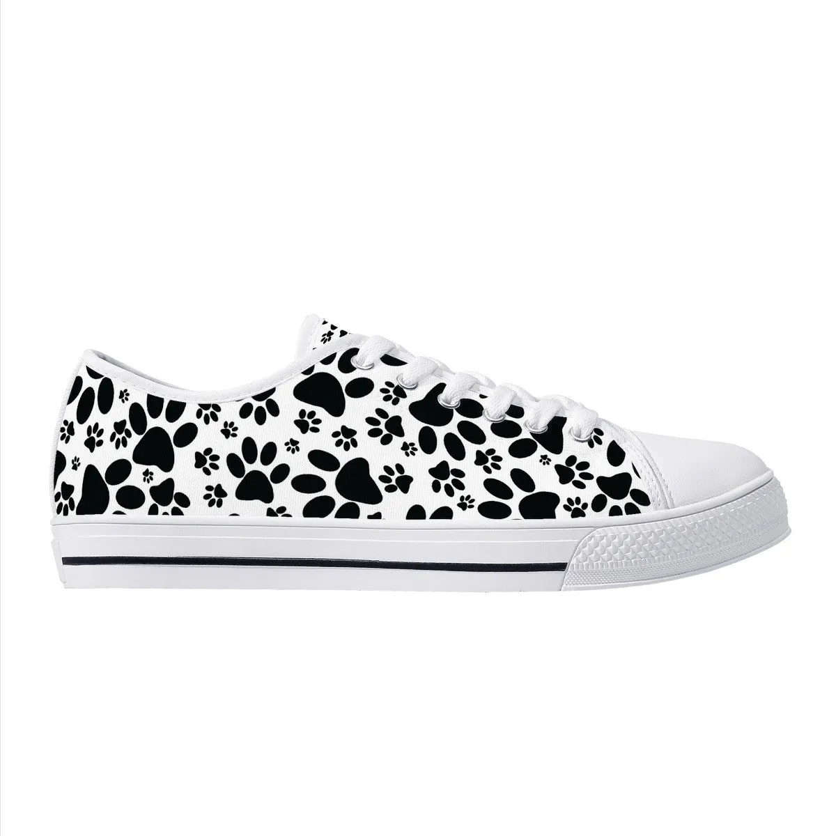 Stealthy Tracks: Black Animal Paw Prints Canvas Sneakers