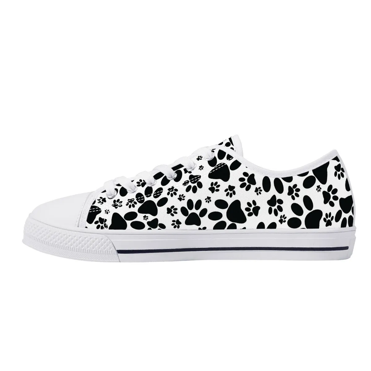 Stealthy Tracks: Black Animal Paw Prints Canvas Sneakers