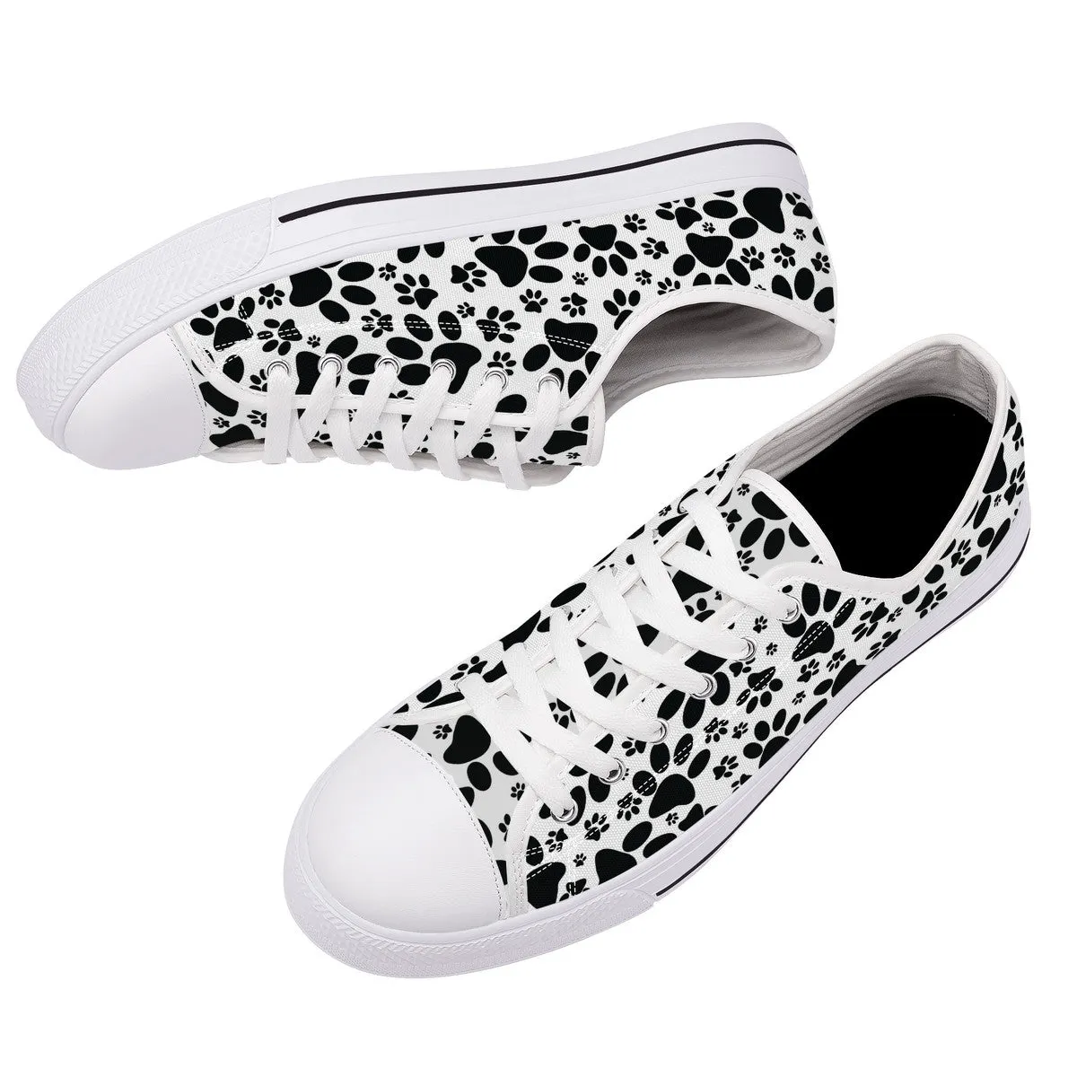 Stealthy Tracks: Black Animal Paw Prints Canvas Sneakers
