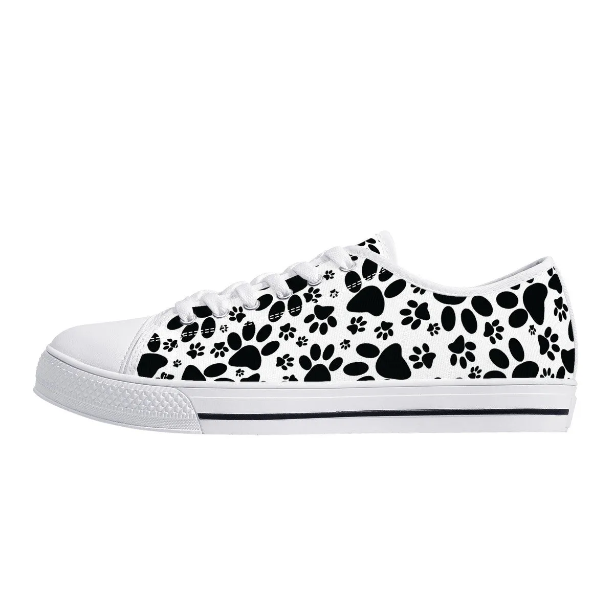 Stealthy Tracks: Black Animal Paw Prints Canvas Sneakers