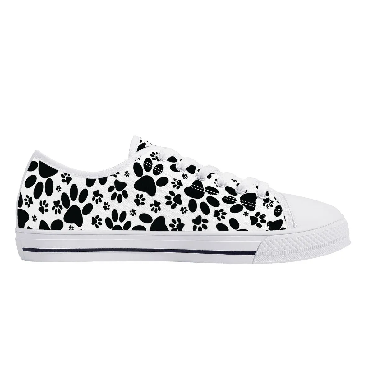 Stealthy Tracks: Black Animal Paw Prints Canvas Sneakers