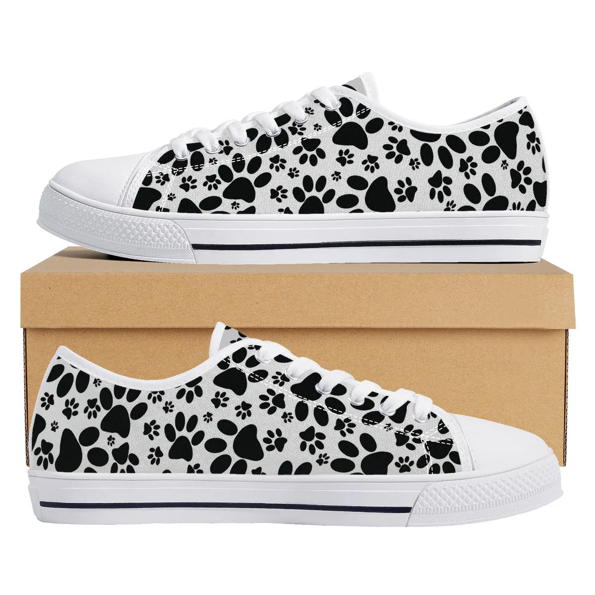 Stealthy Tracks: Black Animal Paw Prints Canvas Sneakers