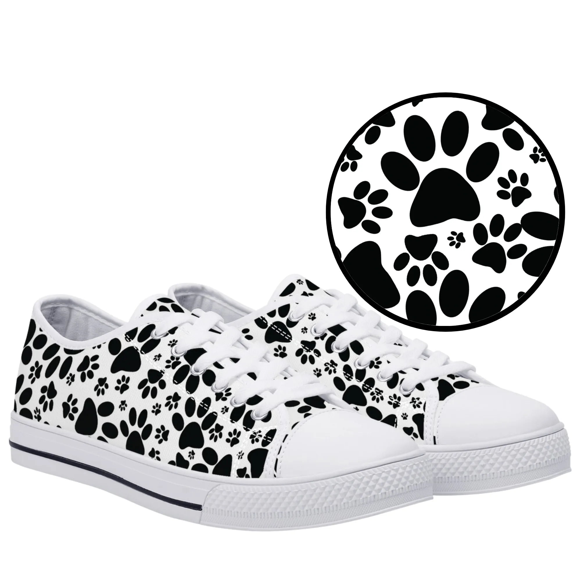 Stealthy Tracks: Black Animal Paw Prints Canvas Sneakers