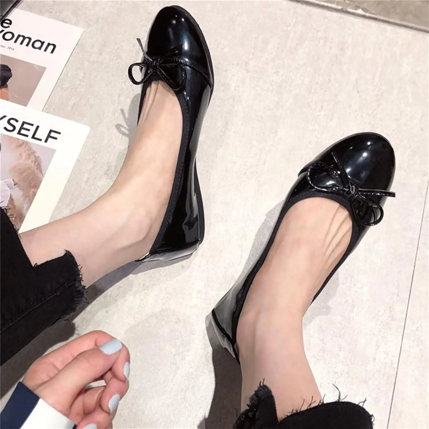 Stunner Women's Casual Flats Comfortable Round Toe Slip On Ballet Flats with Bow Decoration